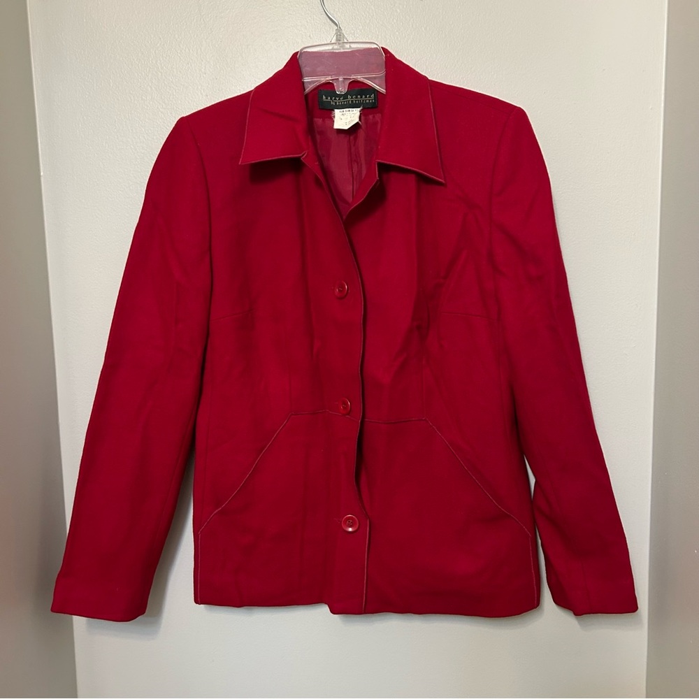Harve Benard Blazer Sz 6 Red Button Down Long Sleeves Wool‎ Blend Work Career